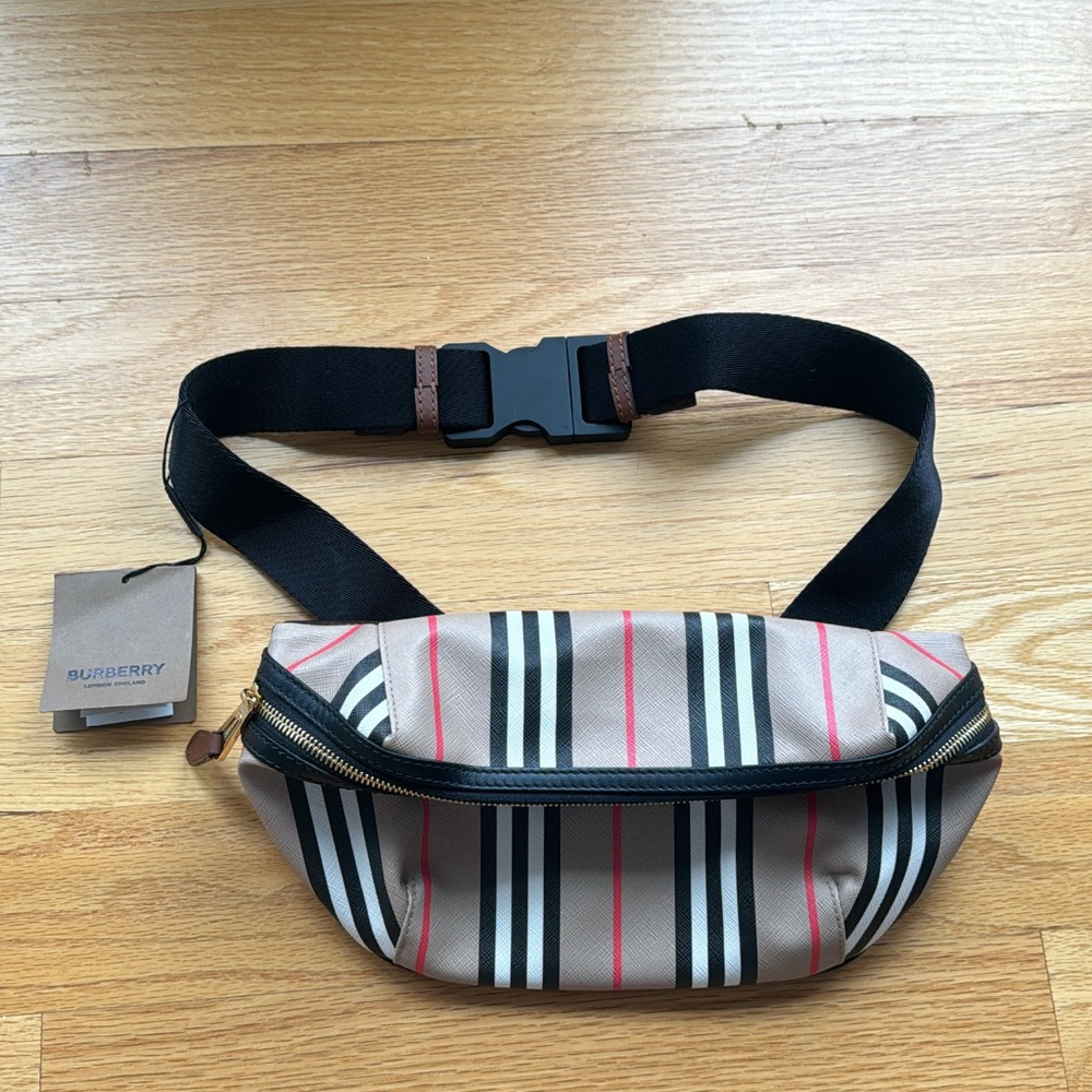 Burberry Beige and Black Belt Bag with Red Accents